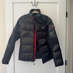The North Face Black Puffer Summit Series Jacket with Red Interior Trim